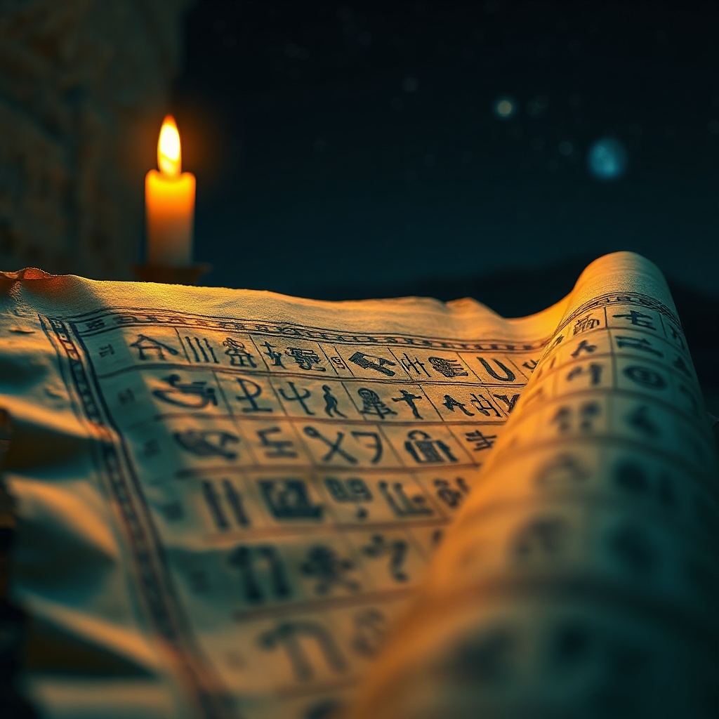 Papyrus scroll with hieroglyphs